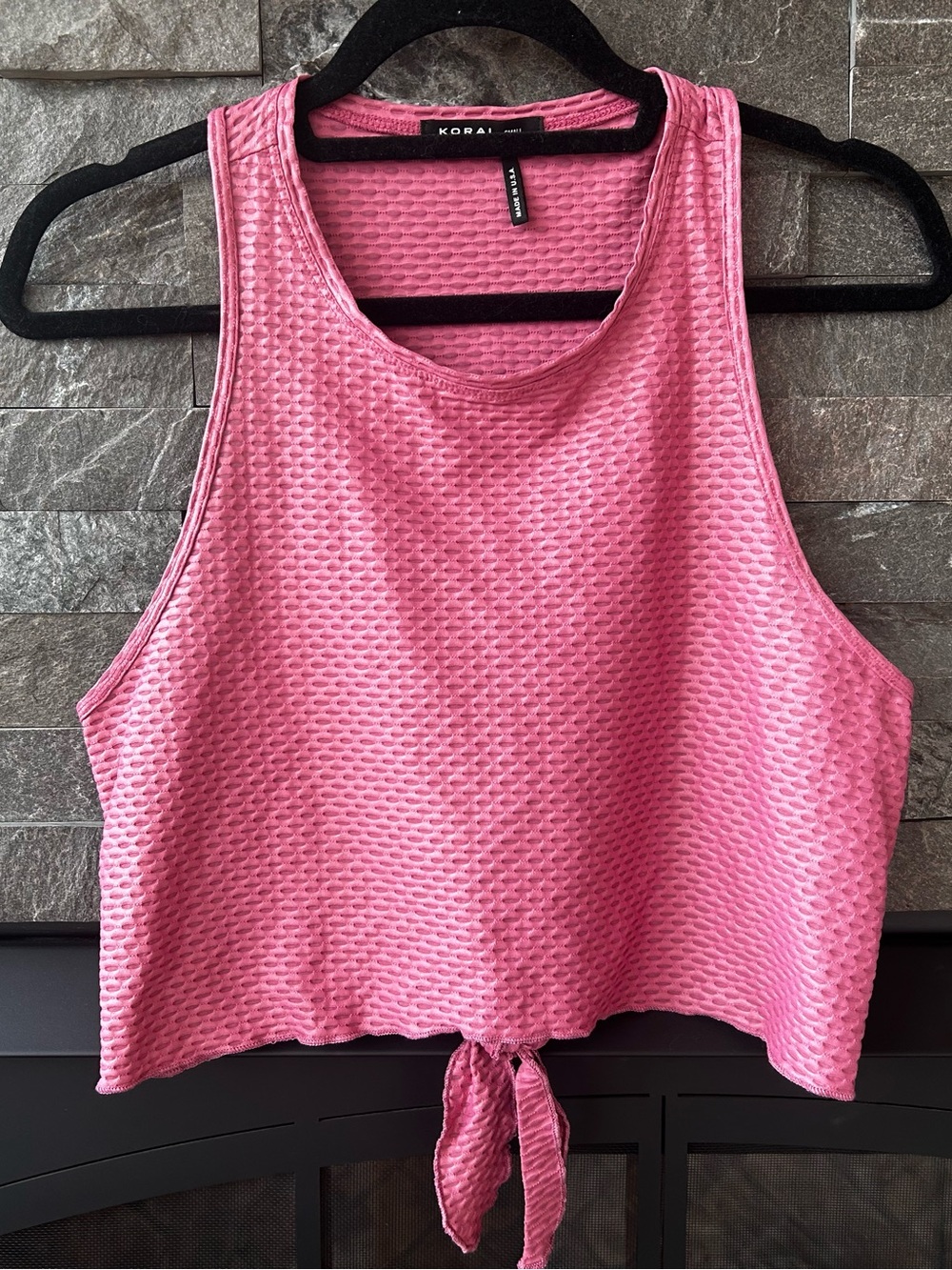 Koral “Netz” Tie-Back Cropped Tank Top in Blush Pink